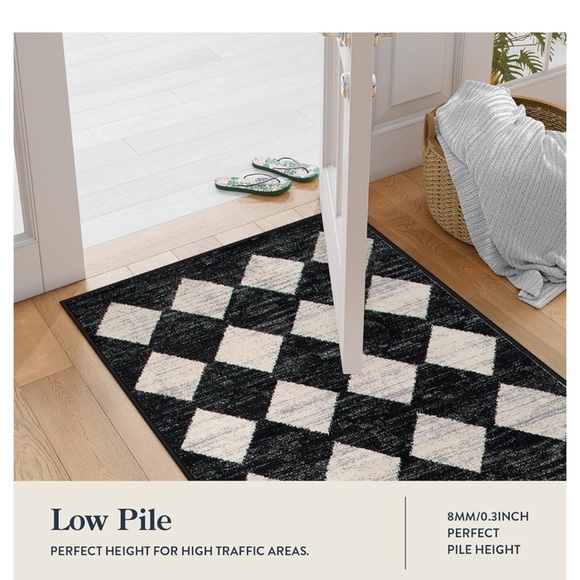 🆕 MC Style Rug Black & Ivory Check Checker Plaid 2’ x 8’ WASHABLE Long Runner - Picture 6 of 10